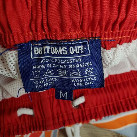 Mens Bottoms O-U-T Medium Striped Swim Trunks Striped Red Orange Men's Pockets - Picture 3 of 4